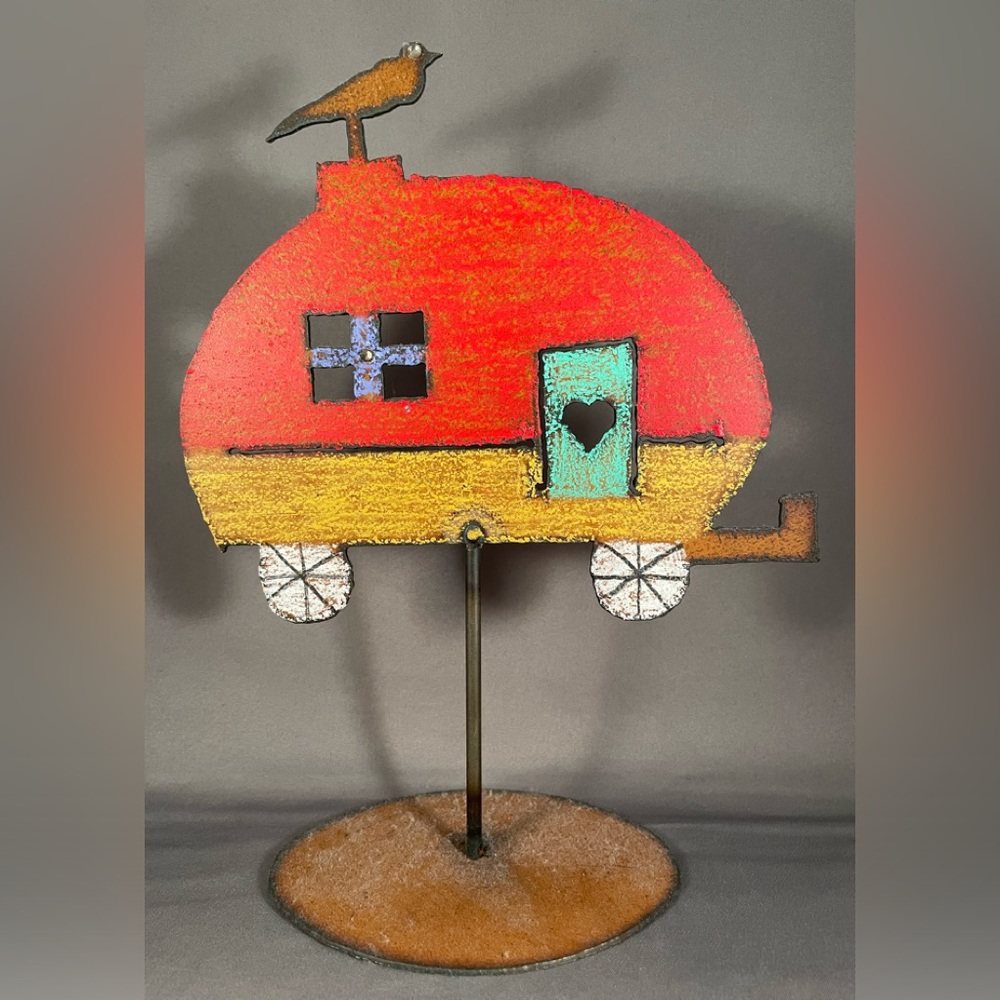 Cute Teardrop Trailer Camper Metal Art Sculpture
